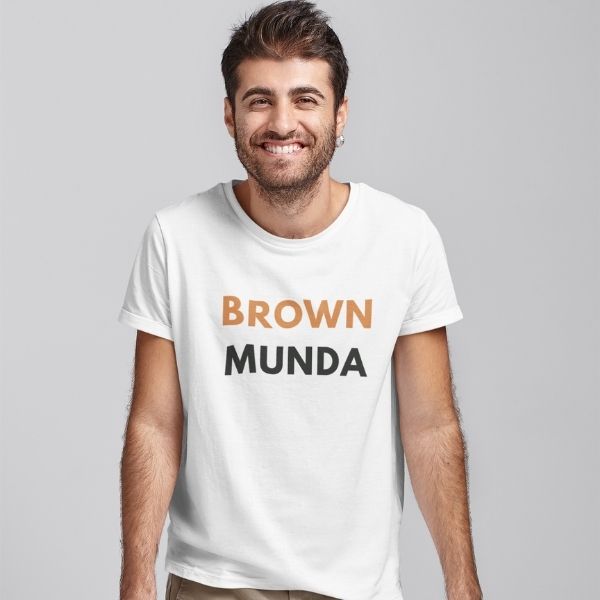 brown munde t shirt online india viral print white