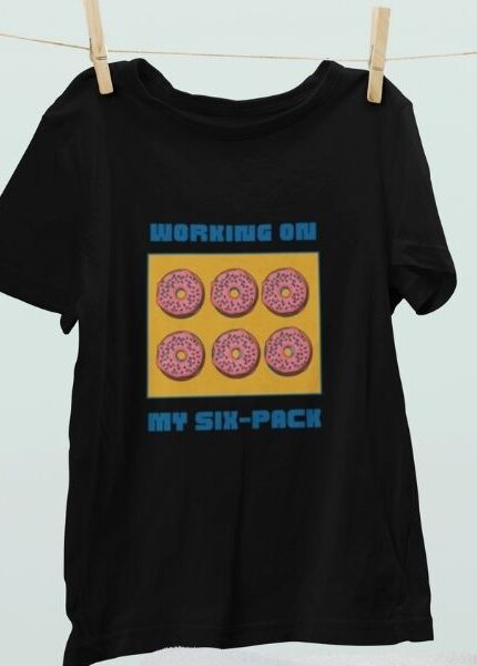 working on six pack men graphic tees