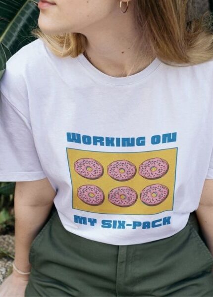 working on six pack women graphic tees printed