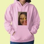 Bitcoin mona lisa funny hoodie pink